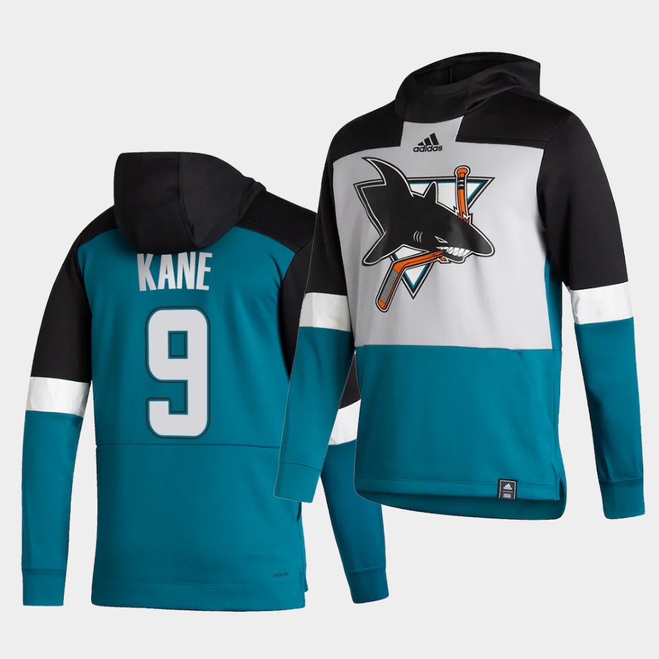 Men San Jose Sharks #9 Kane Blue NHL 2021 Adidas Pullover Hoodie Jersey
